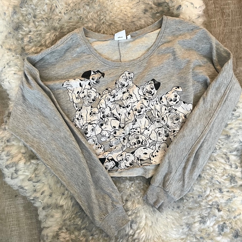 DISNEY Sweatshirt Crop Top Gray Crewneck Small